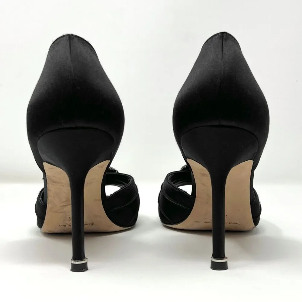 Manolo Blahnik Cassiado Satin Peep Toe Pumps - Size‎ 38.5